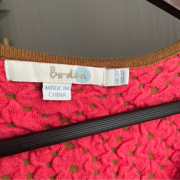 Boden Annabel V Neck Textured Dress Women’s size 6 Petite Brown Pink Polka Dot - Picture 6 of 9